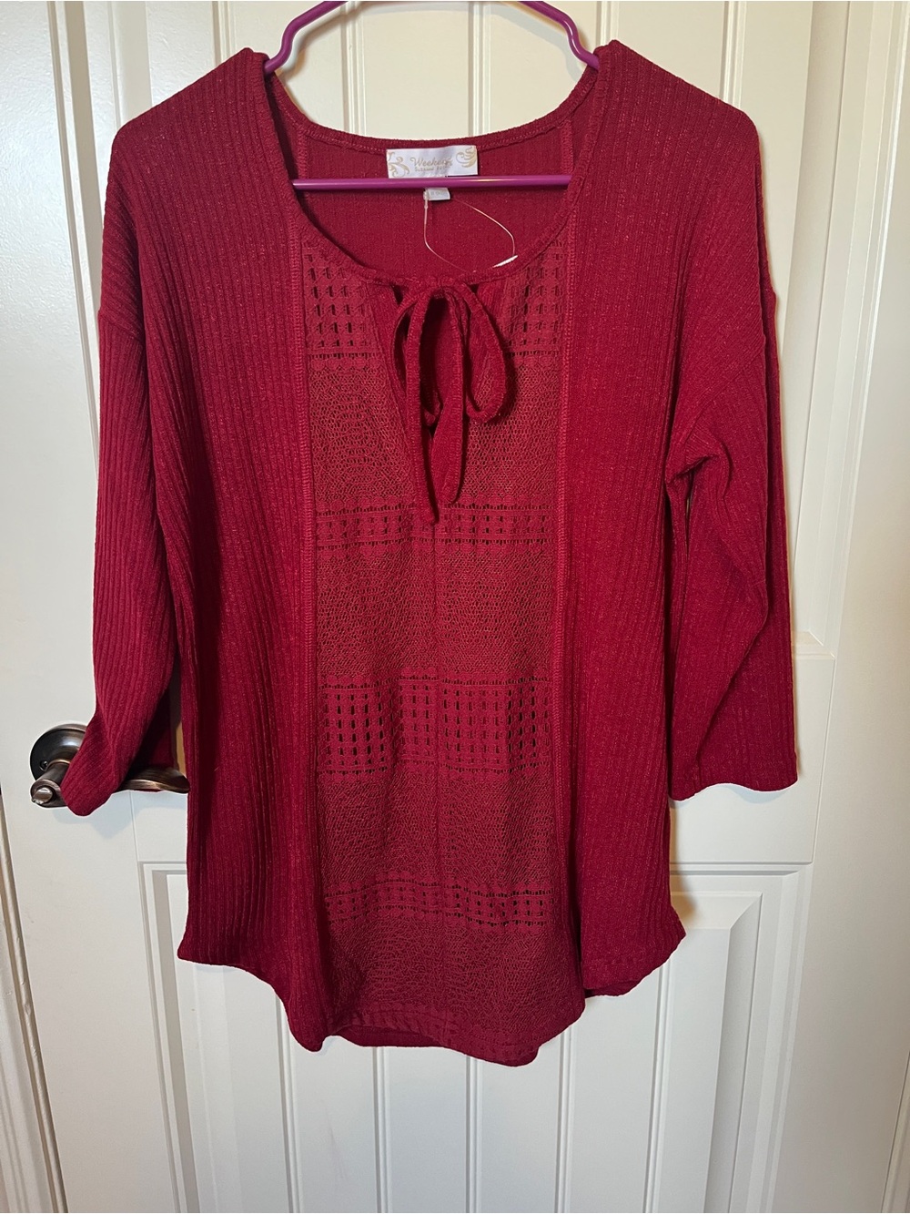 Suzanne Betro Deep Red Tie-Neck Knit Tunic